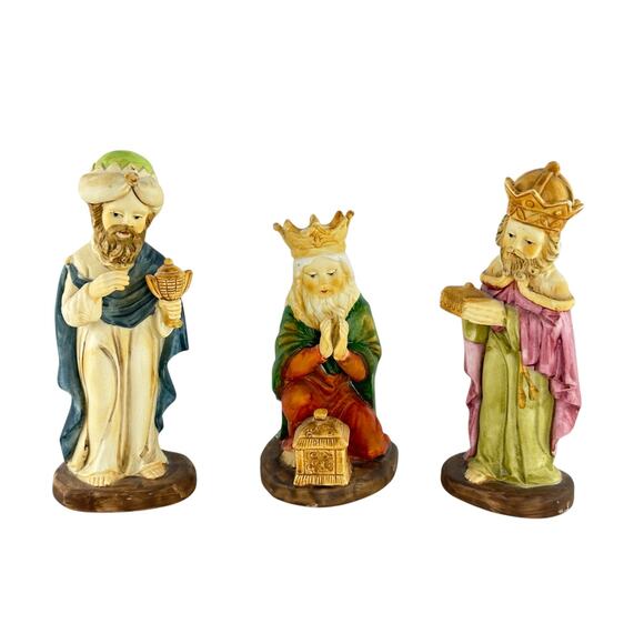 Vintage Creative Art Flowers Hand Painted Three Wise Men Nativity Figurines - Picture 6 of 16